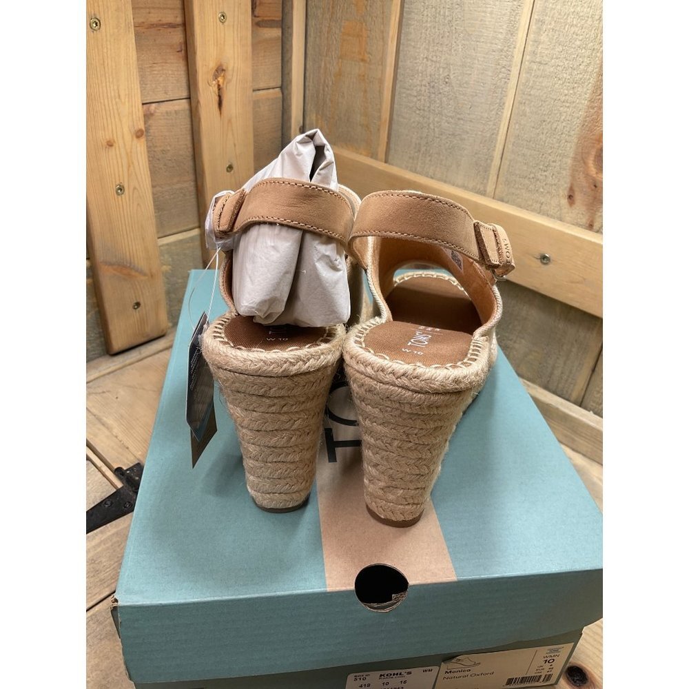 Toms Women's Monica Wedge Sandal Size 10 Tan Natural Espadrille Slingback - Picture 5 of 8